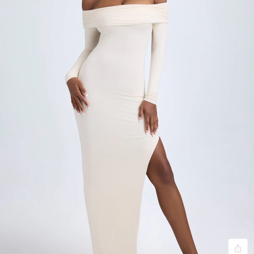 Oh Polly Elegant Off-Shoulder Cream Dress